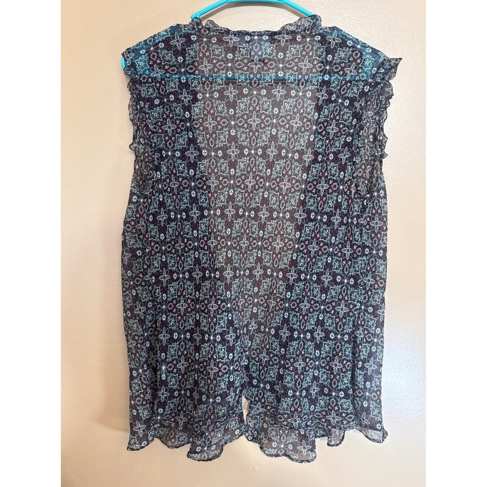 City DKNY Womens Sheer Ruffle Tie Front Cardigan Vest Geometric Print Large - Picture 4 of 4